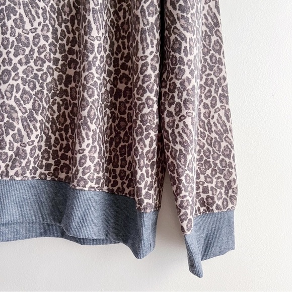 Splendid Leopard Print Crewneck Pullover Sweater in Tan & Brown, Size XL - Picture 5 of 10